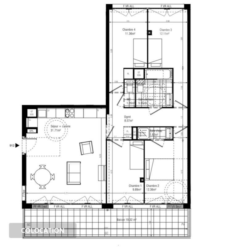Appartement - 94 m² - 5 pièces