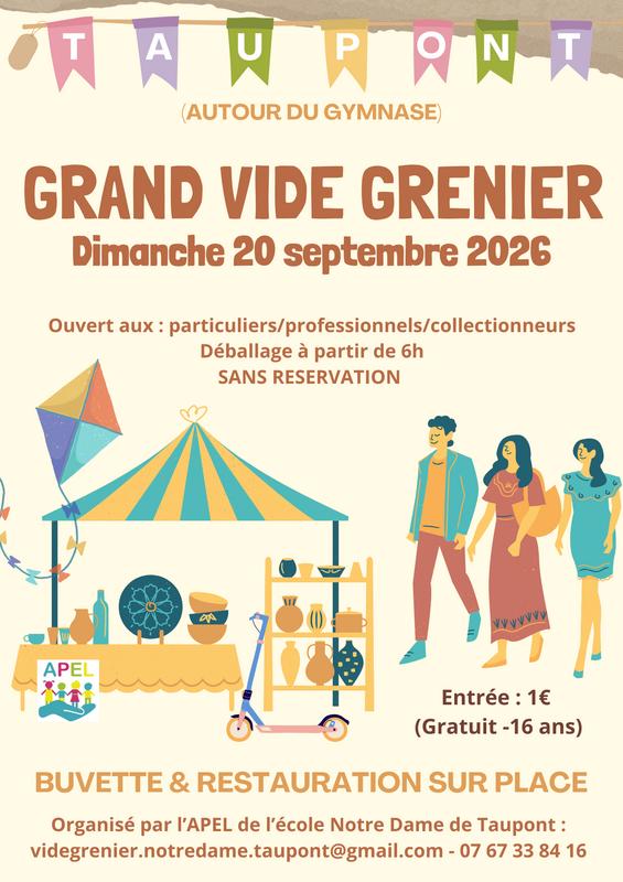Grand vide-greniers 2026 de l'école notre dame de taupont