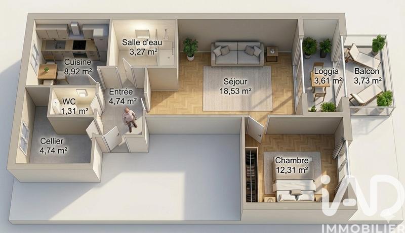 Appartement - 52 m² - 2 pièces