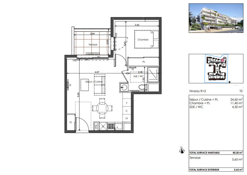 Appartement - 40 m² - 2 pièces