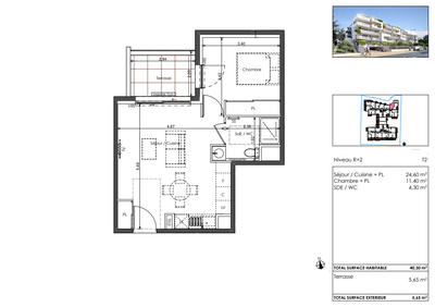 Appartement - 40 m² - 2 pièces