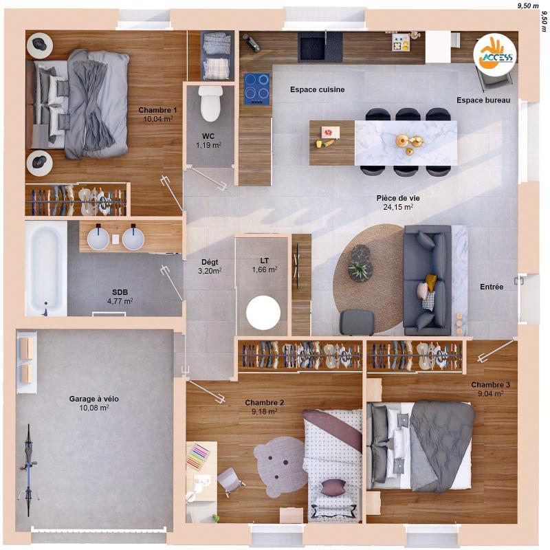 Maison - 64 m² - 5 pièces