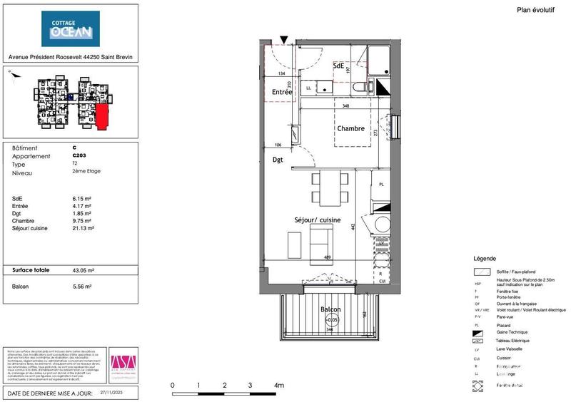 Appartement - 43 m² - 2 pièces