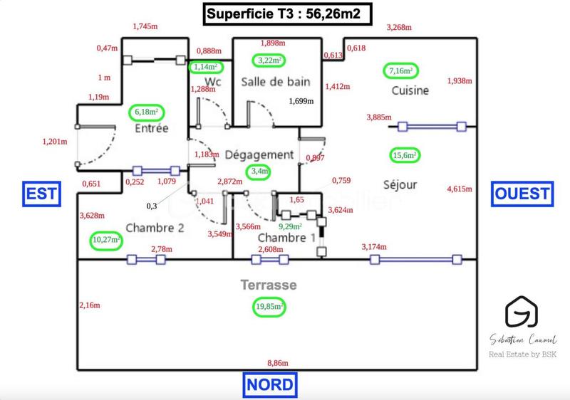 Appartement - 57 m² - 3 pièces