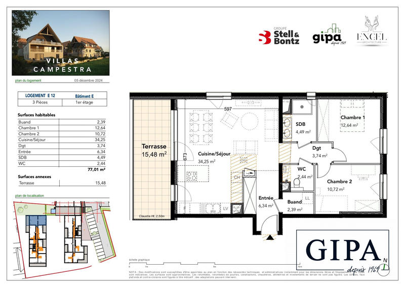 Appartement - 77 m² - 3 pièces