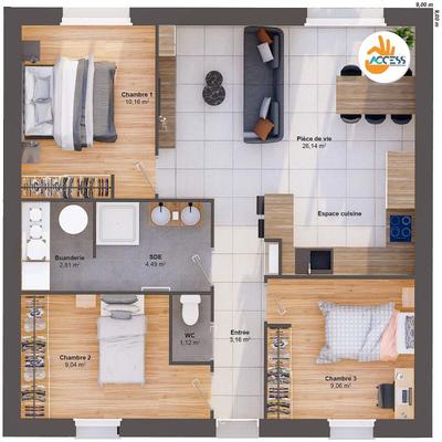 Maison - 66 m² - 5 pièces