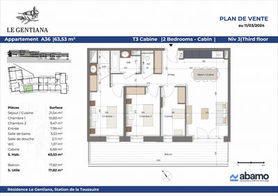 Appartement - 63 m² - 3 pièces