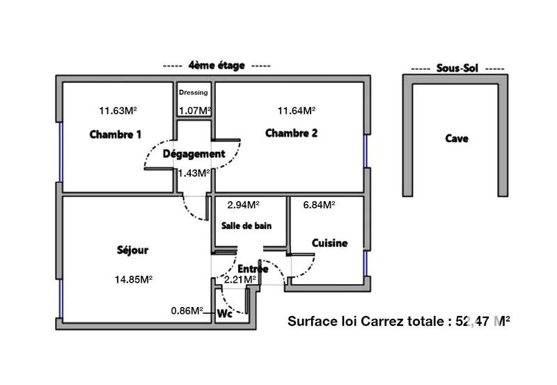 Appartement - 52 m² - 3 pièces