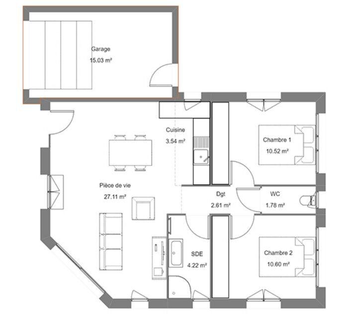 Maison - 60 m² - 3 pièces