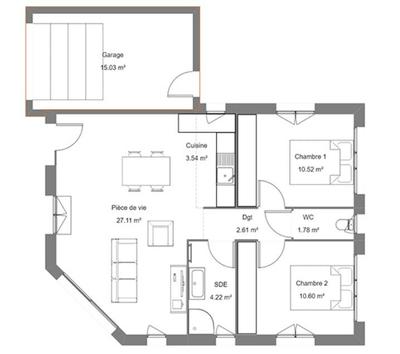 Maison - 60 m² - 3 pièces