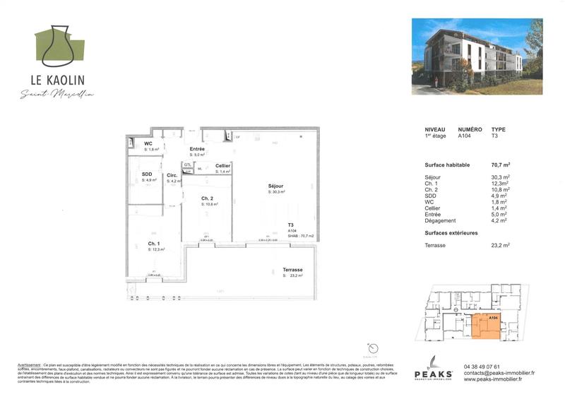 Appartement - 70 m² - 3 pièces