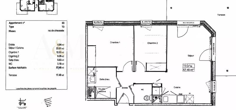 Appartement - 57 m² - 3 pièces