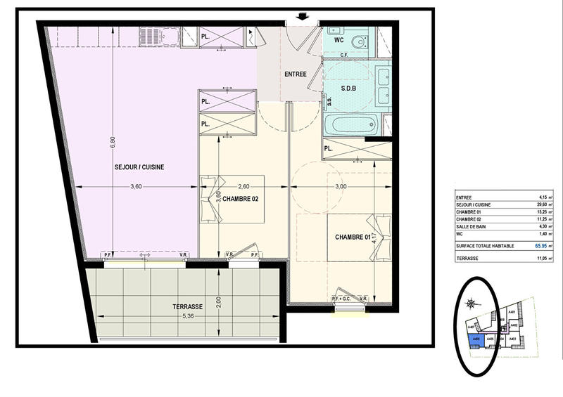 Appartement - 66 m² - 3 pièces