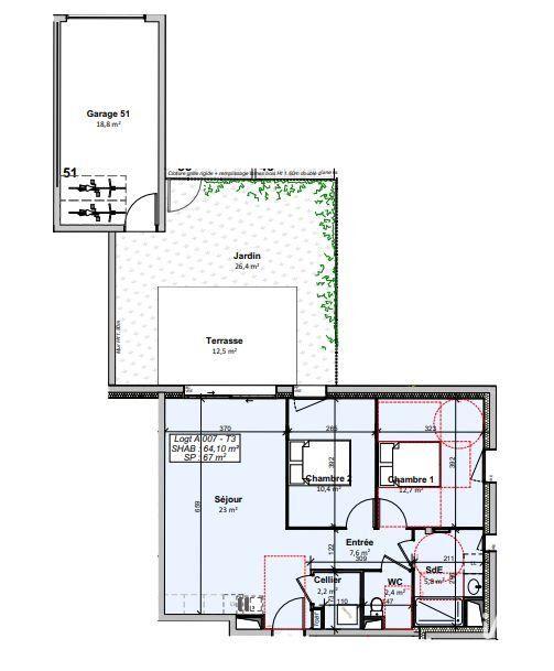Appartement - 64 m² - 3 pièces