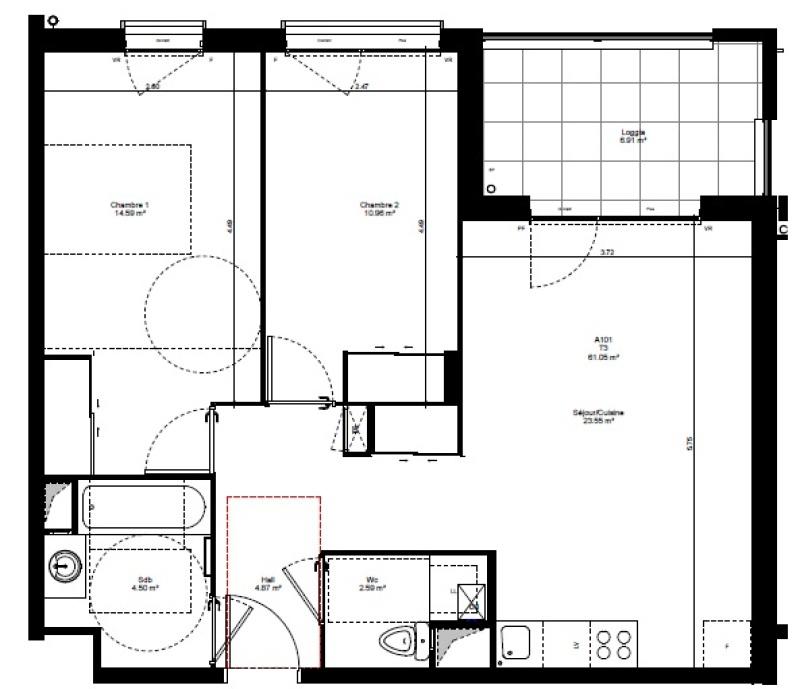 Appartement - 61 m² - 3 pièces