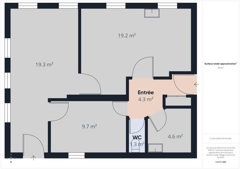 Appartement - 59 m² - 2 pièces
