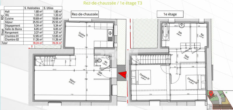 Appartement - 78 m² - 3 pièces