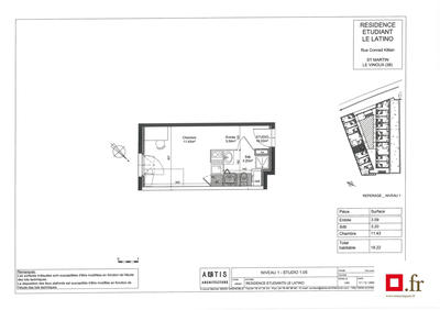 Appartement - 18 m² - 1 pièce