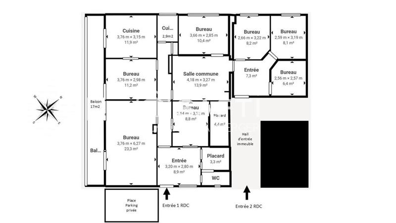 Bureau - 155 m² - 11 pièces