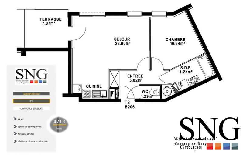 Appartement - 46 m² - 2 pièces