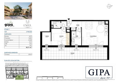 Appartement - 51 m² - 2 pièces