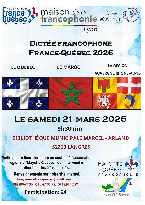 Dictée francophone - France - Québec 2026