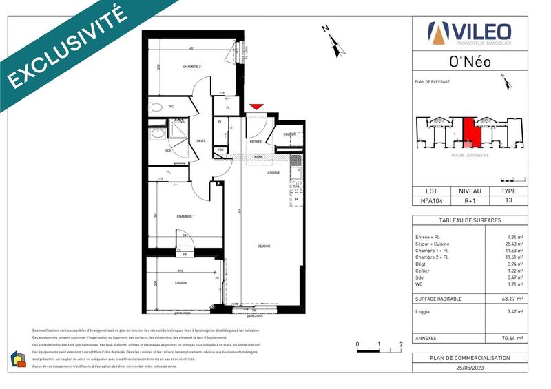 Appartement - 63 m² - 3 pièces