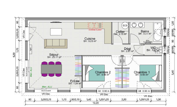 Maison - 65 m² - 3 pièces