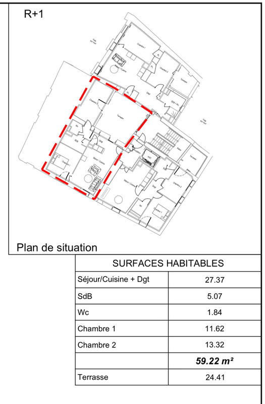 Appartement - 59 m² - 3 pièces