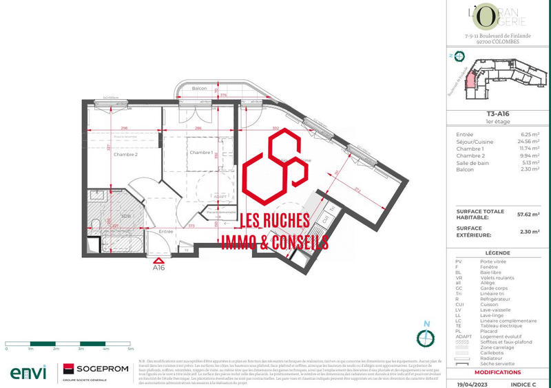 Appartement - 57 m² - 3 pièces