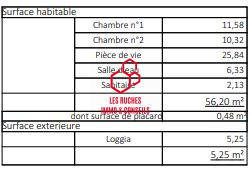 Appartement - 56 m² - 3 pièces