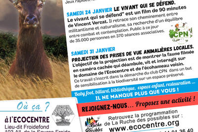 Les samedis à l'écocentre : Projection des prises de vue animalières locales.
