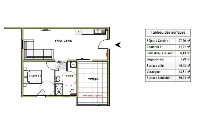 Appartement - 46 m² - 2 pièces
