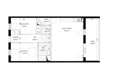 Appartement - 72 m² - 3 pièces