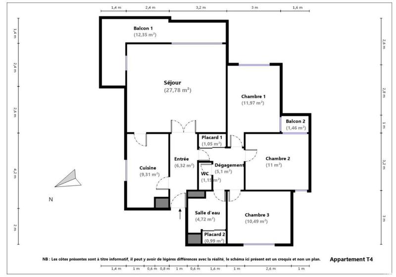 Appartement - 90 m² - 4 pièces