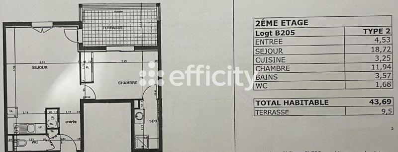 Appartement - 43 m² - 2 pièces