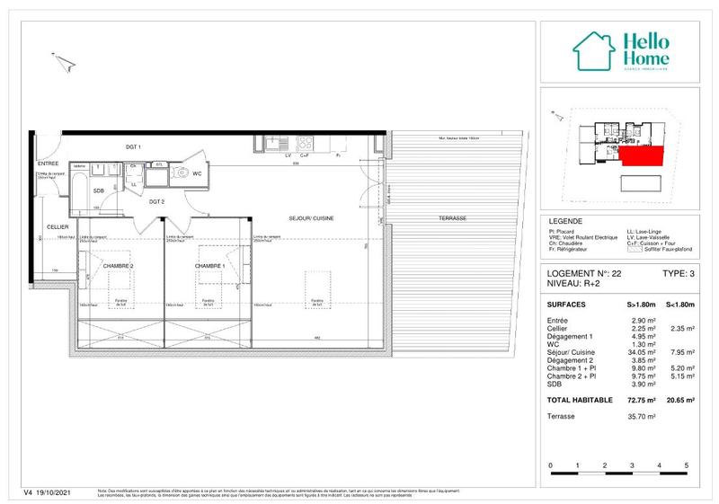 Appartement - 72 m² - 3 pièces