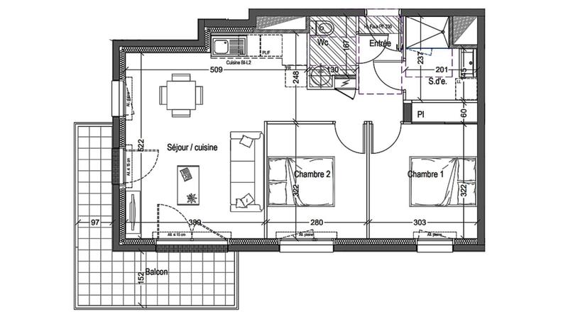 Appartement - 56 m² - 3 pièces