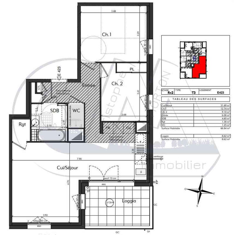 Appartement - 67 m² - 3 pièces