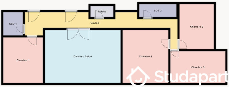 Chambre - 13 m² - 1 pièce