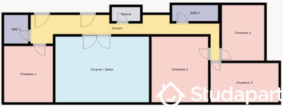 Chambre - 13 m² - 1 pièce