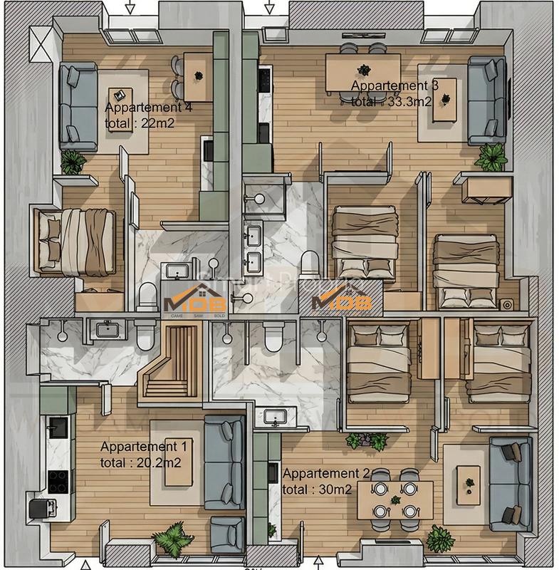 Appartement - 100 m² - 9 pièces