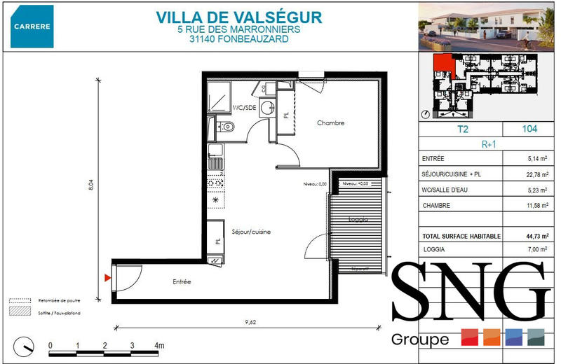 Appartement - 45 m² - 2 pièces