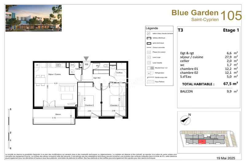 Appartement - 68 m² - 3 pièces