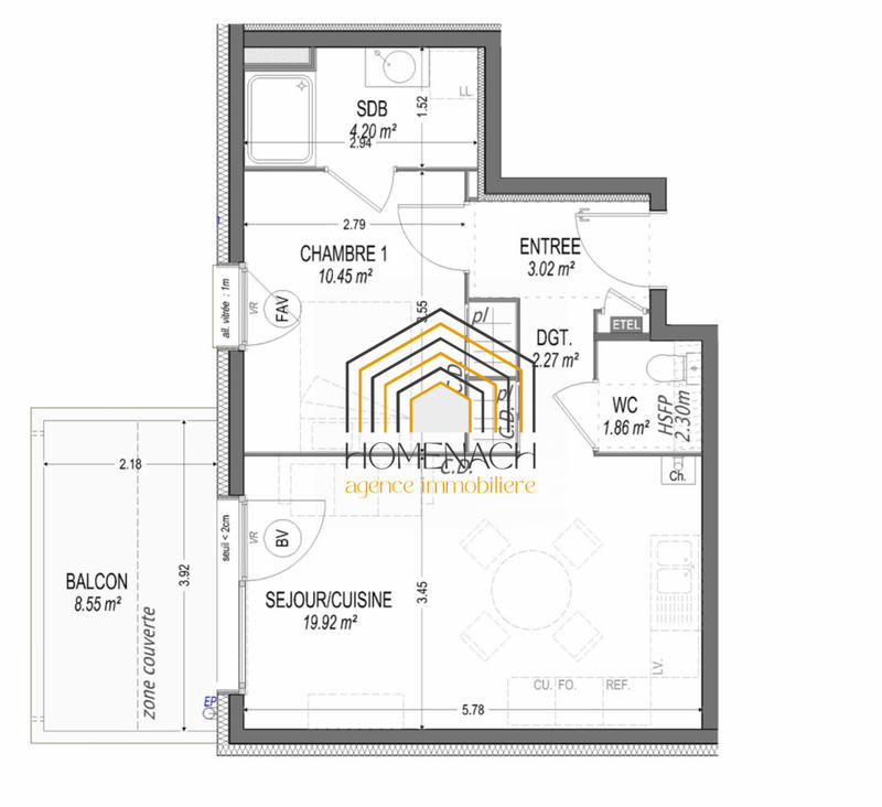 Appartement - 42 m² - 2 pièces