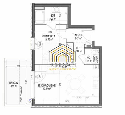 Appartement - 42 m² - 2 pièces