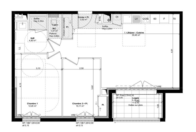 Appartement - 62 m² - 3 pièces
