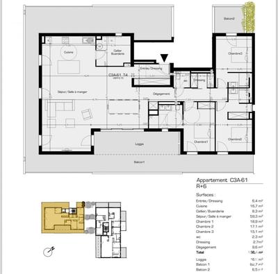 Appartement - 156 m² - 4 pièces