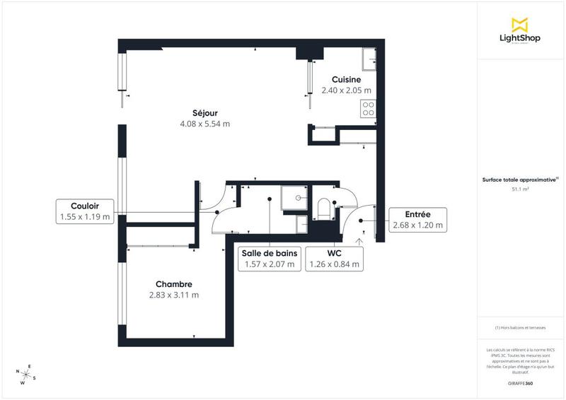 Appartement - 52 m² - 2 pièces