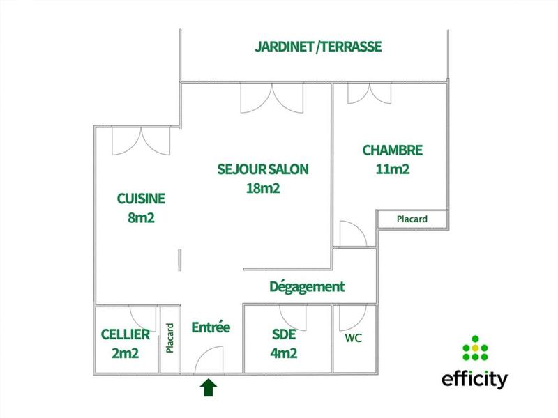 Appartement - 51 m² - 2 pièces